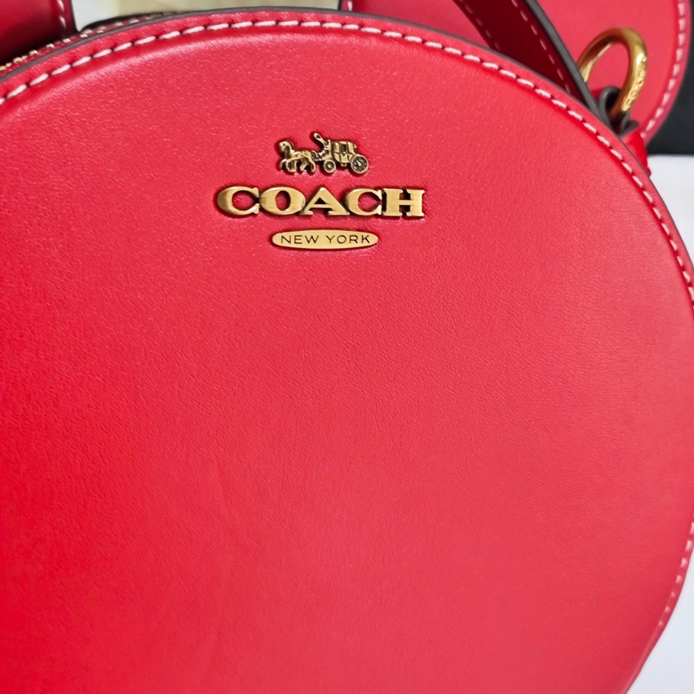 Coach Red Leather Ear-Accent Round Crossbody - Picture 2 of 7